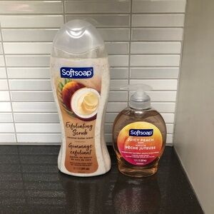 NWT Softsoap Exfoliating Scrub and Juicy Peach hand soap